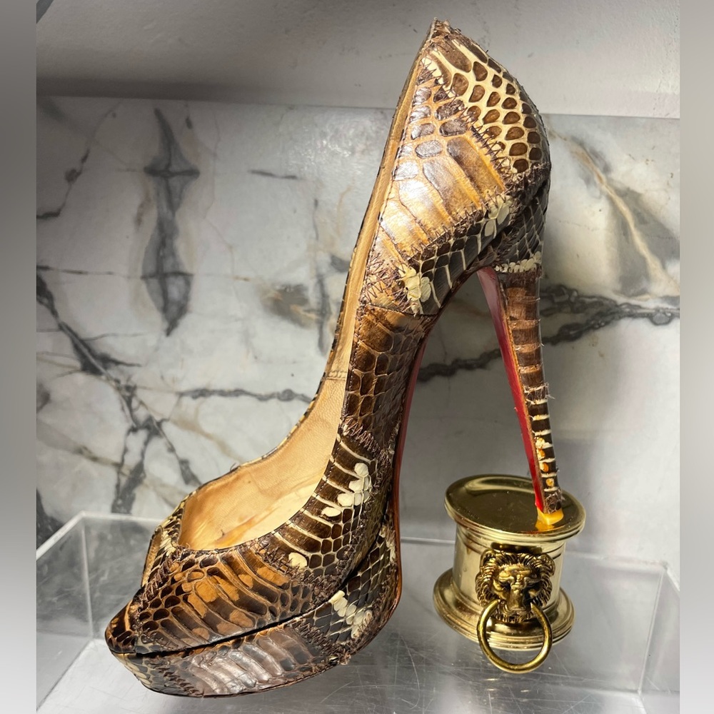 Christian Louboutin Brown Python Platchawork Bana… - image 4